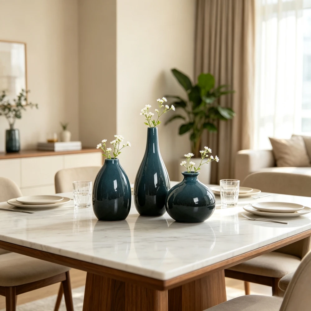 Nordic Minimalist Ceramic Vase Gloss Teal Small Flower Vases Flower Arrangement Container for Living Room Office Desktop Decor