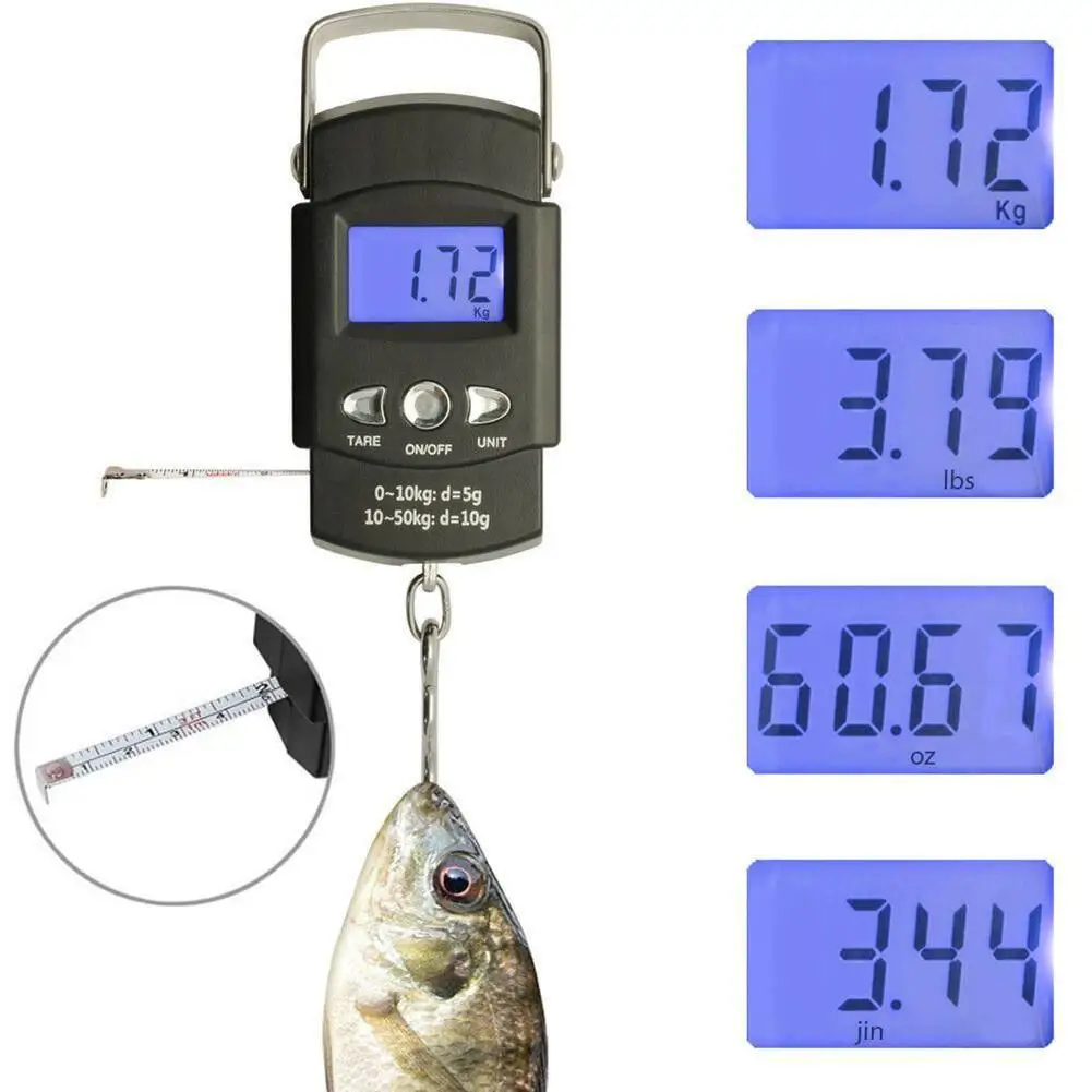 Electronic Fish Scale Tape Measure 2-in-1 Hook Weighing Portable Fish Weighing Limit 50kg New Outdoor Fishing Weighing Device