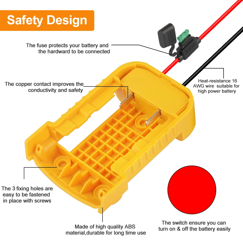 Imagem -02 - Adaptador de Bateria para Dewalt Faça Você Mesmo Poder para Brinquedos Interruptor e Fusível Embutidos 18v 20v 54v 60v