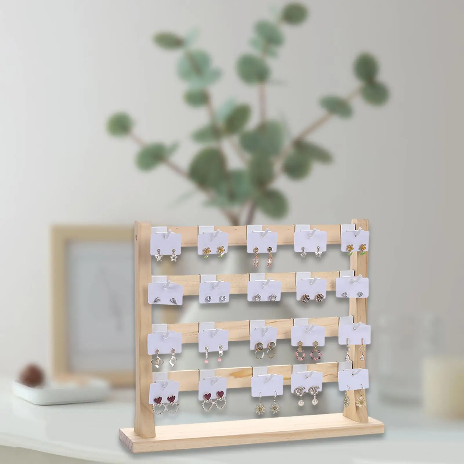 Earring Jewelry Stand Wooden White Hangers Display Earrings Holder 4 Tier