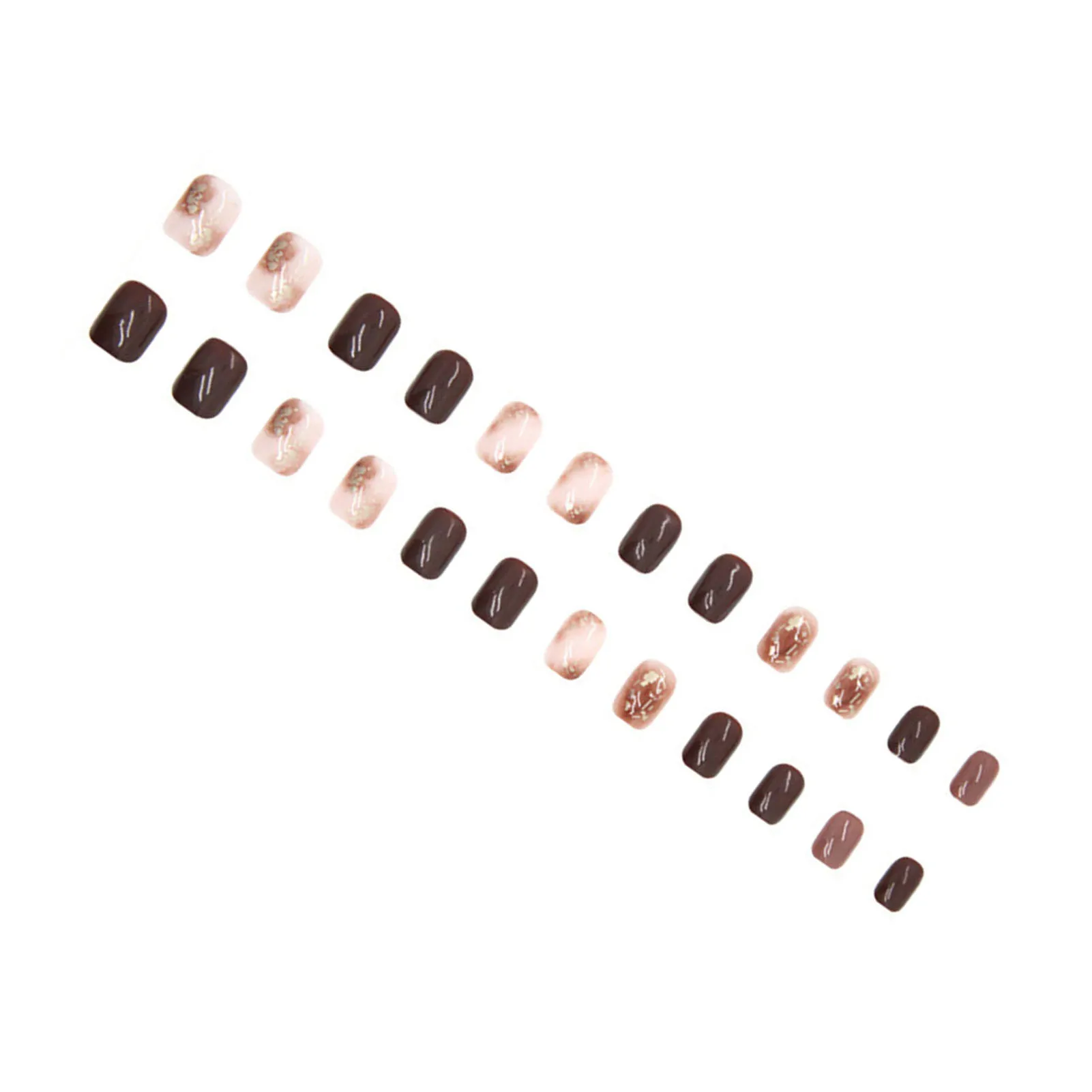 24pcs Autumn Brown Fake Nail Long Lasting Removable Short Square Nail Tips for Professional Nail Salon