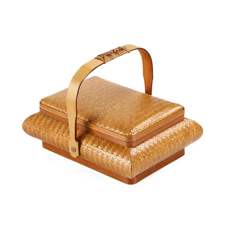 

Bamboo products Pure handmade bamboo woven basket storage box Retro covered desktop snack box Woven fruit tray