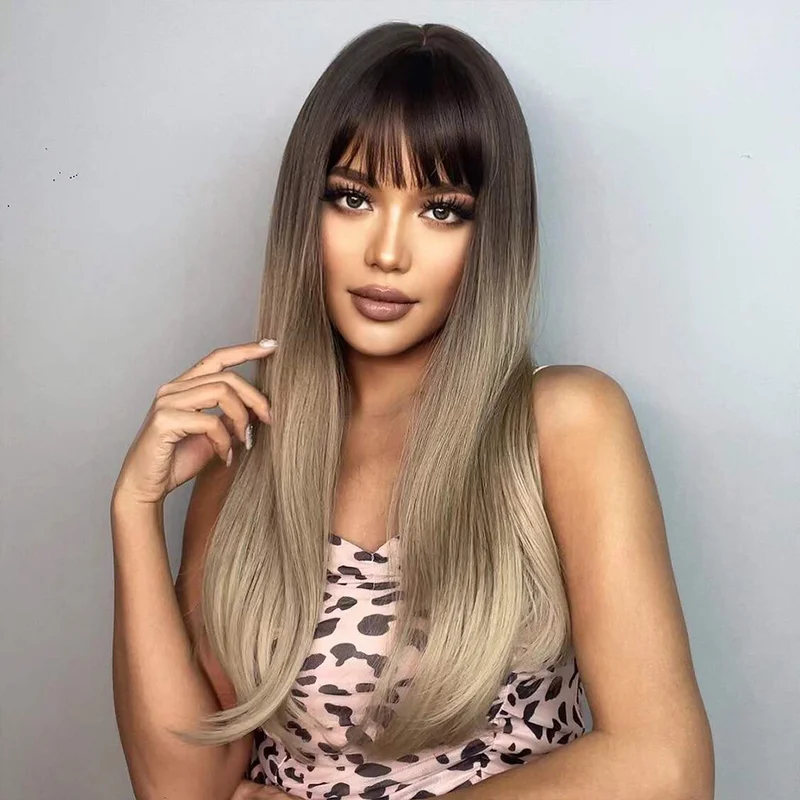 Long Ash Brown Blonde Wavy Full Costume Cosplay Women Daily Party Synthetic Wigs