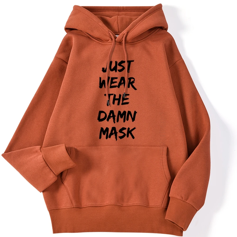 Wear Damn Mask Letter Print Men's Streetwear Funny Pullover Autumn Warm Hoodies Simplicity Crewneck Hoodie Man