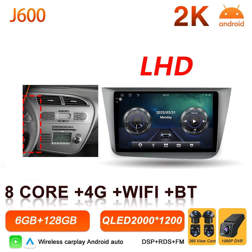 Android 16 autoradio Carplay voor Seat Altea 5P Toledo 3 2004 - 2015 Auto multimediaspeler stereo BT intelligente systemen scherm
