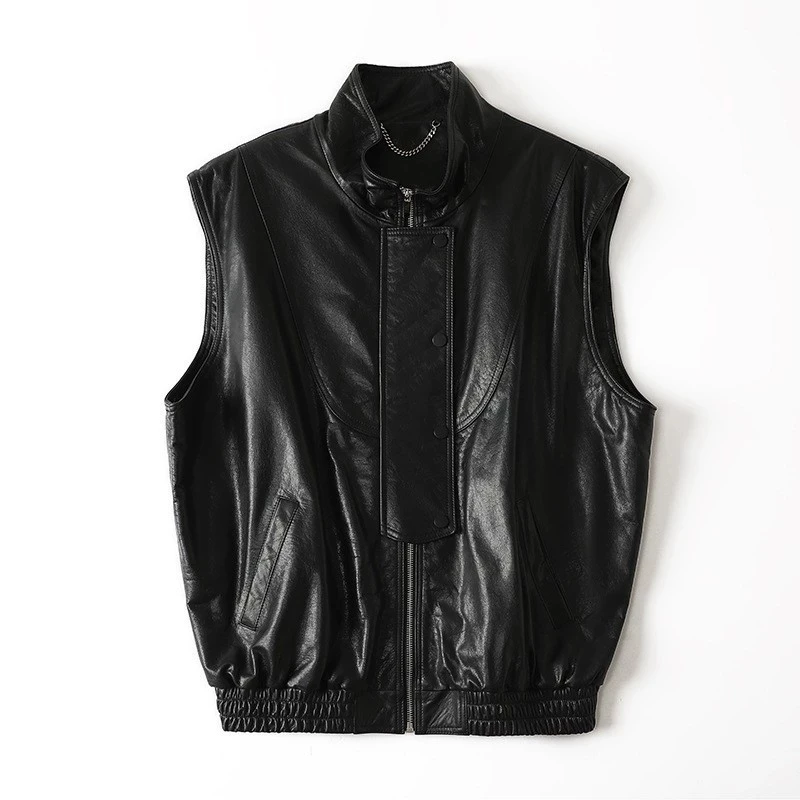 

2025 Fall Winter Genuine Leather Vest Jackets for Women Fashion Zipper Loose Female 100% Sheepskin Casual Short Waistcoat Tops