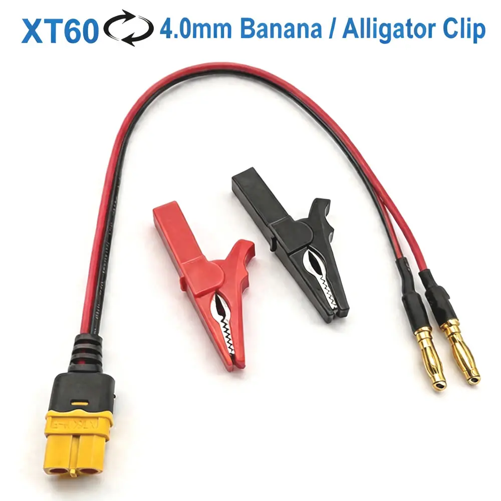 2-in-1 XT60 Connector to 4.0 Banana Plugs Adapter Cable With Alligator Clip Charging Cord for RC Lipo Battery Charge FPV Drone