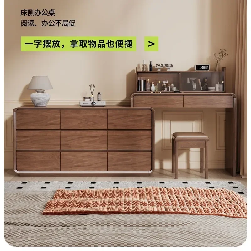 2025 New Medieval Solid Wood Dresser Makeup Table Bedroom Bedside Chest Integrated Storage Rack