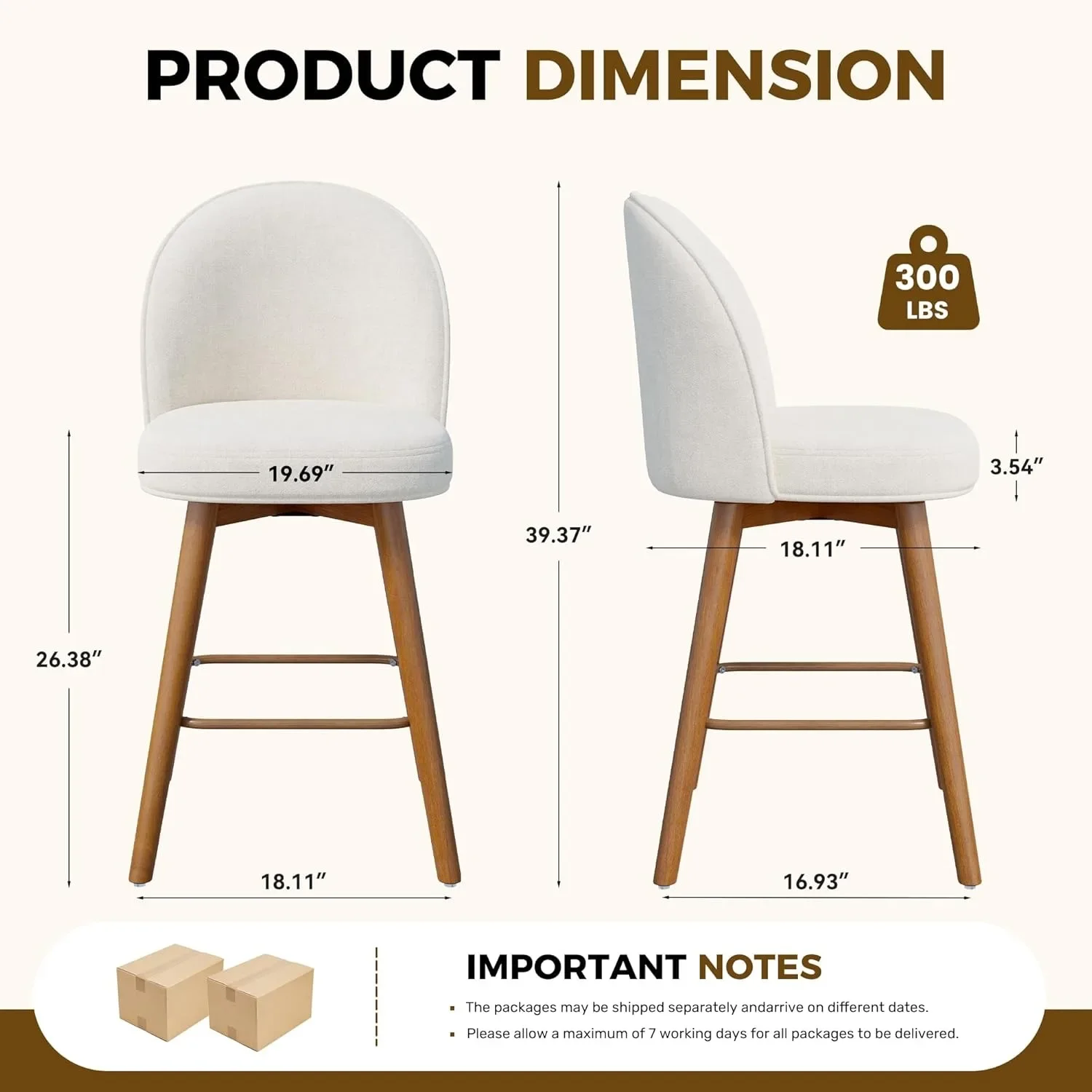 Modern Swivel Bar Stools Set of 3, Chic Upholstered Counter Height Bar Chair with Back, Solid Wood Legs and Footrest，Customized