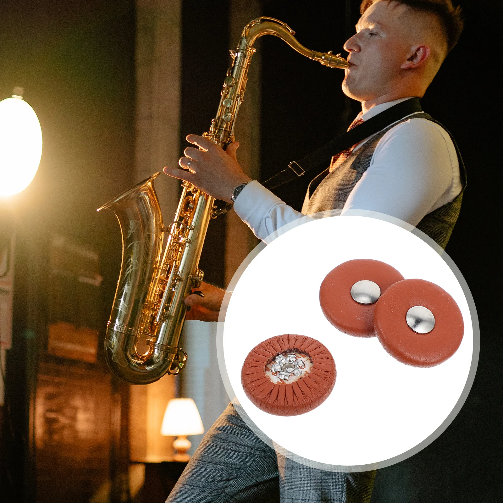 

3Pcs Alto Saxophone Pads Key Replacement Repair Parts Brown 18Mm Saxophone Instrument Accessories Instrument Pads