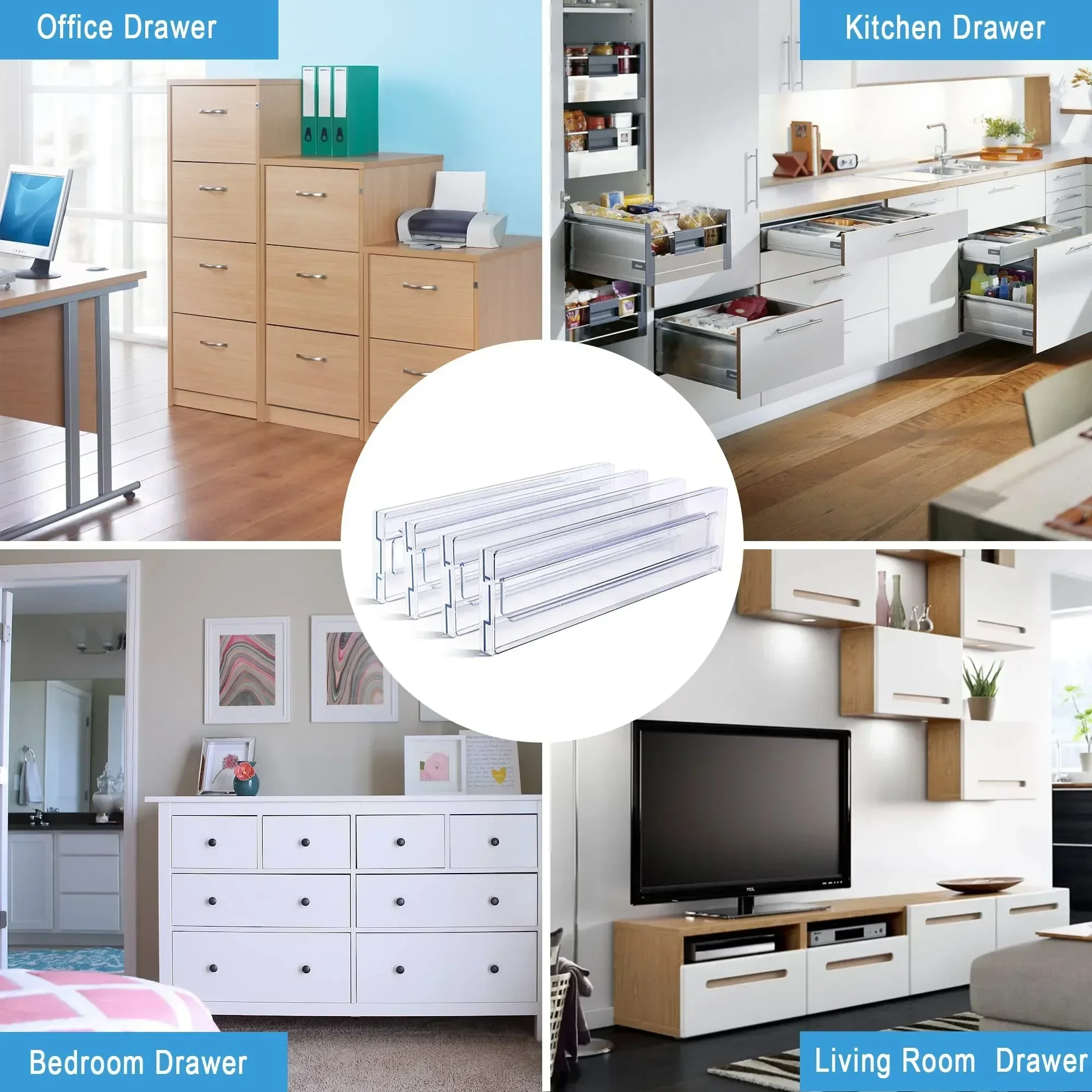 1PCS Drawer Dividers Organizers Adjustable 8cm High Expandable from 27.5-52cm Kitchen Drawer Organizer Clear Plastic