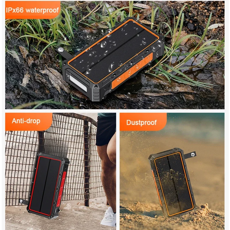 20000mAh Folding Solar Power Bank with 4 Solar Panel Hand Crank Qi Wireless Charger Powerbank for 14 13 Huawei Xiaomi Poverbank