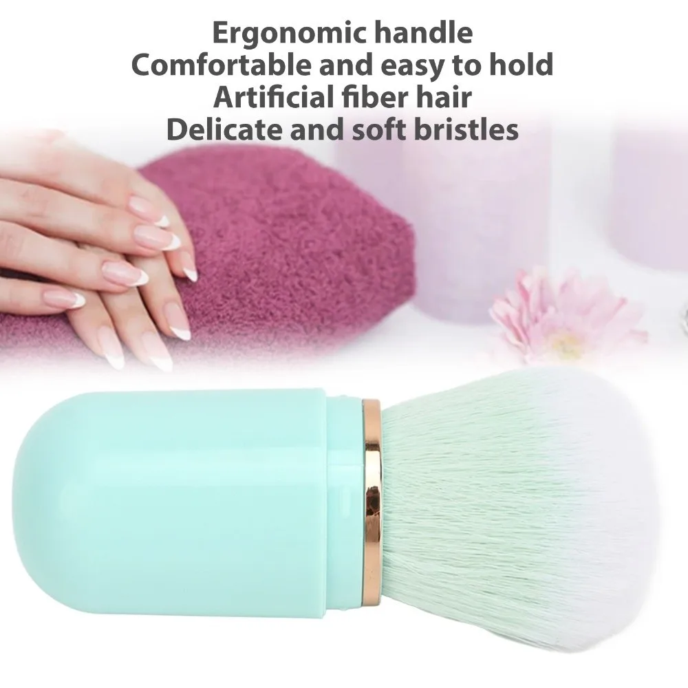 Capsule Retractable Nail Dust Brush Retractable Artificial Fiber Portable Manicure Brush Rhinestone Handle Ergonomic