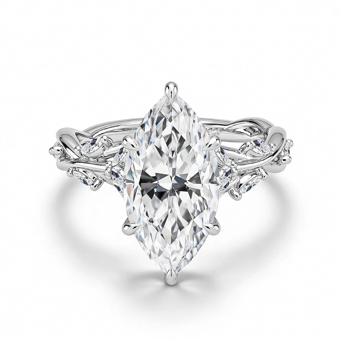 925 Sterling Silber 3 Karat Marquise-Schliff Moissanit-Ring Ausgehöhlter Totem-Ranken-Verlobungsring Brautschmuck – Detail 9