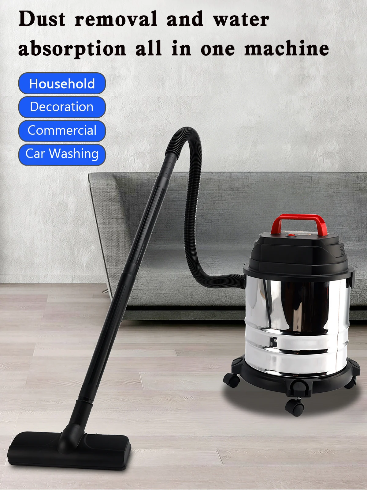 Areyourshop 5 Gallon Steel Stainless Wet/Dry Canister Vac Shop Vacuum Cleaner 1800W