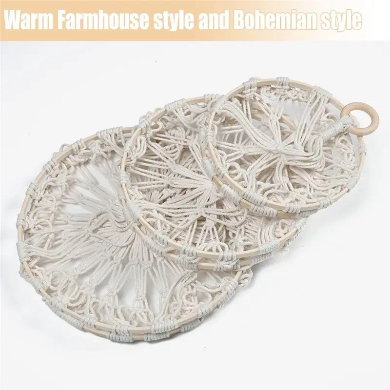 THIVN-Cotton Rope Handwoven Basket Macrame Plant Hanger Produce Storage Organizer Basket