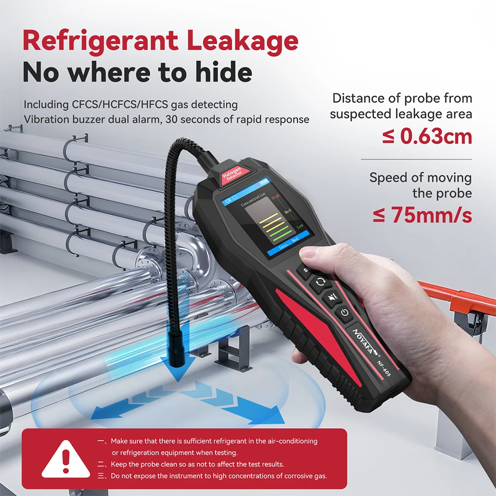 HoldPeak Halogen Leak Detector CFC/HCFC/HFC 3g/y Sensitivity Sound/Vibration Alarm 3000mAh Battery Type-C Auto Off HVAC Tool