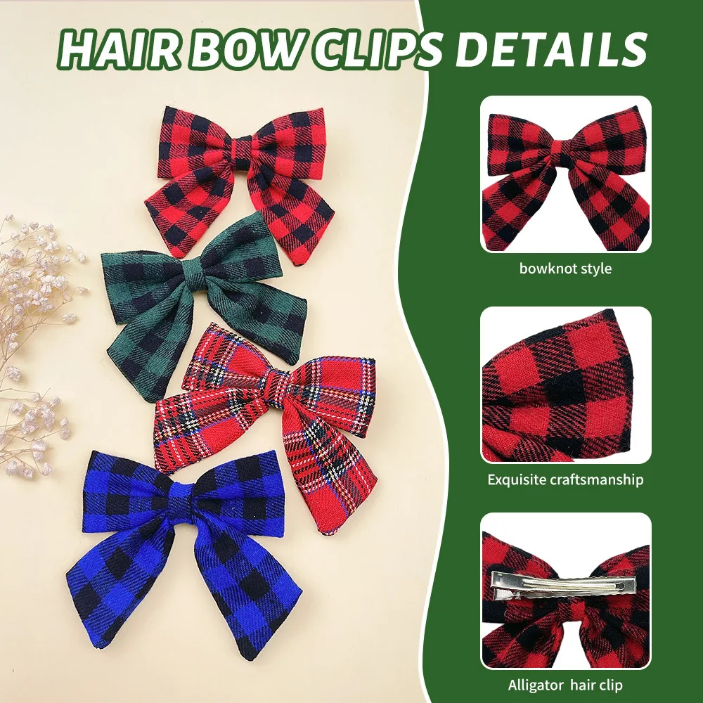 36pcs Baby Hair Clips Set Tartan Plaid Prints Cotton Fabric Bow Hairpins Barrettes Kid Girls Party Headwear Hair Accessories