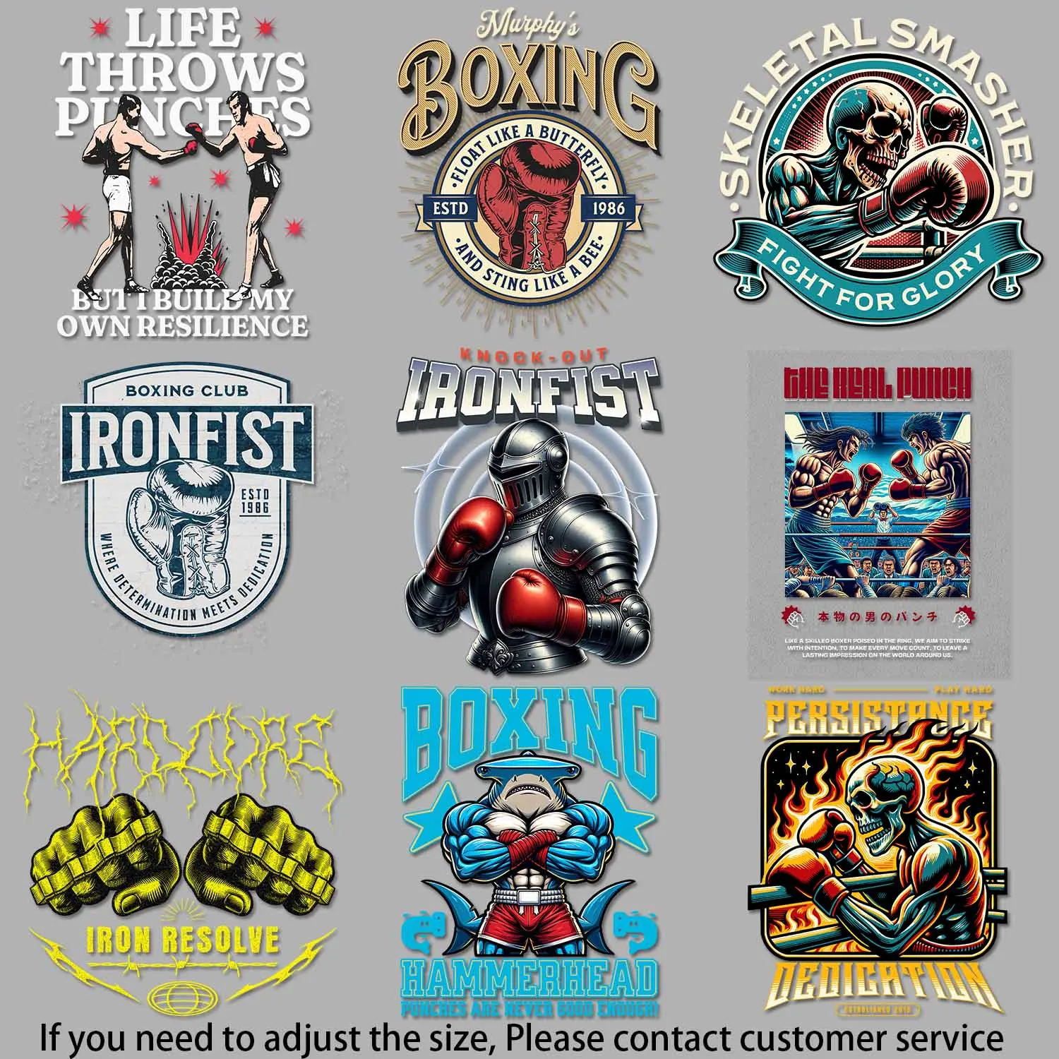 Iron on Decals Shark Boxer Graphic Boxing - Themed Artwork Stickers for Clothes High-Quality Washable Prints DIY Decoration