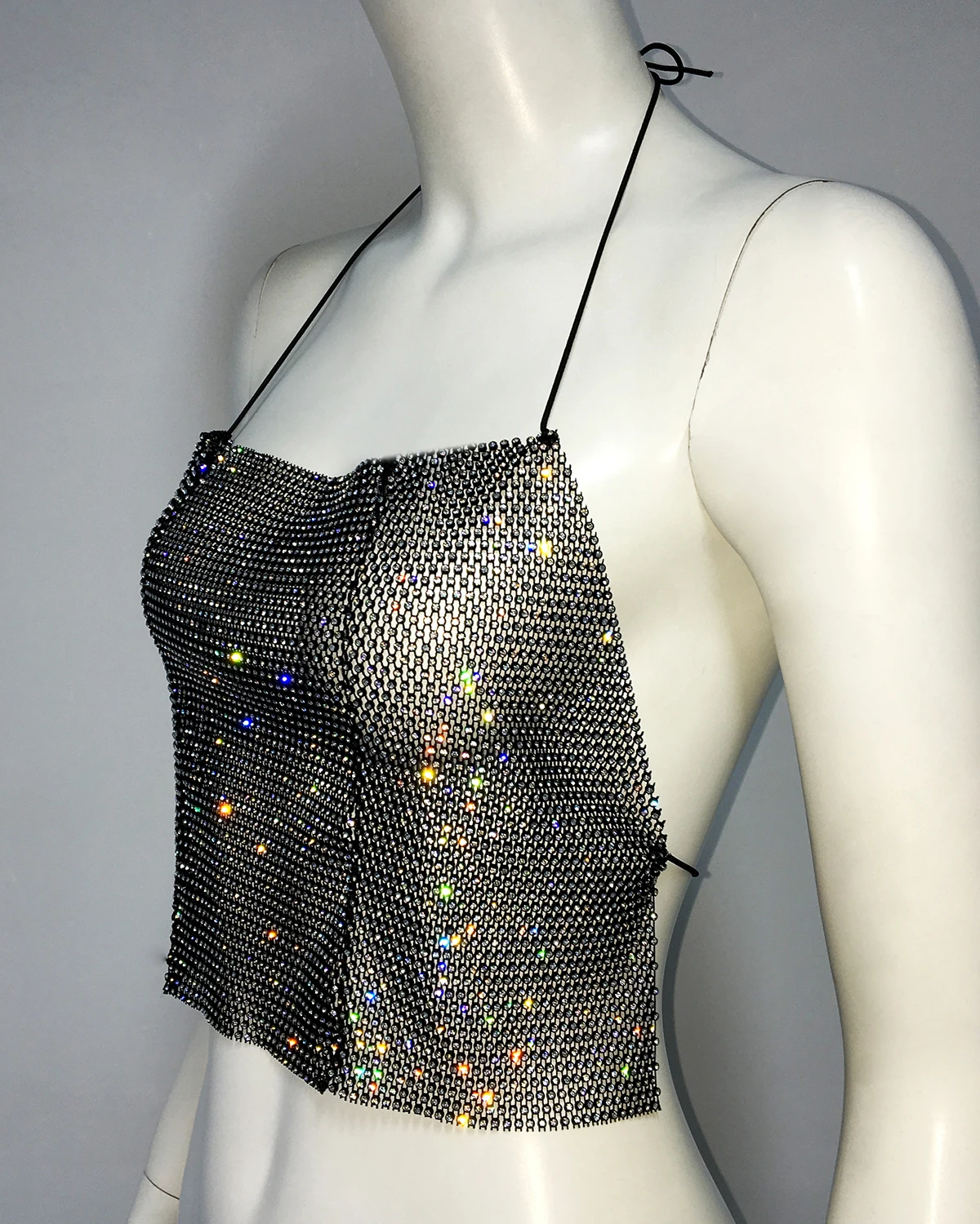 2024 New Shiny Fishnet See Through Sexy Tank Top For Women Halter Backless Crop Tops Hottie Fashion Y2k Nightclub Sexy Clothes