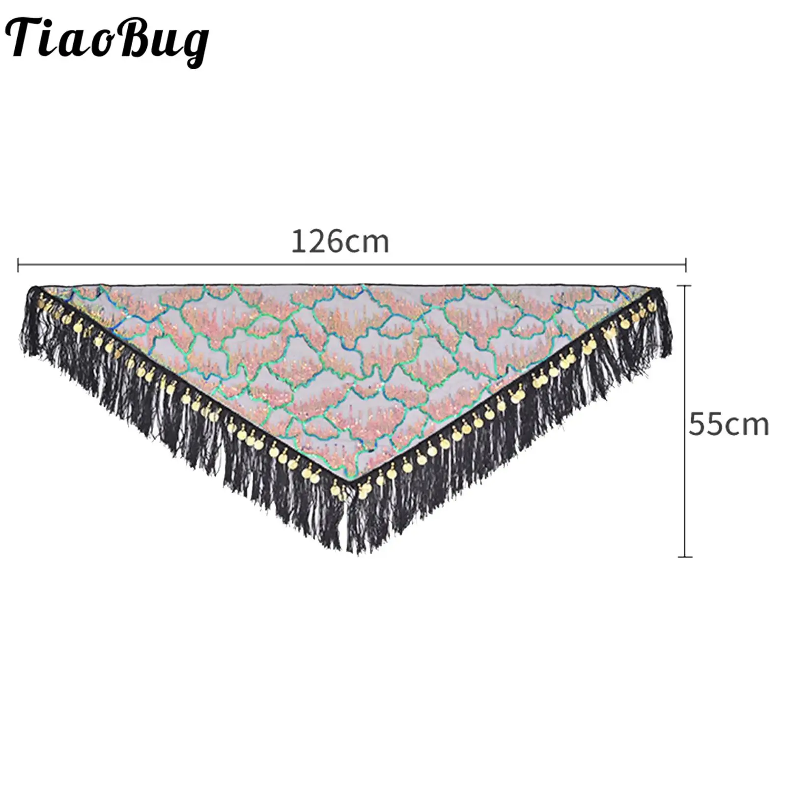 

Women Sheer Mesh Belly Dance Hip Scarf Shiny Sequin Tassel Fringe Triangle Waist Chain Hip Wrap for Latin Tango Dance Ballroom
