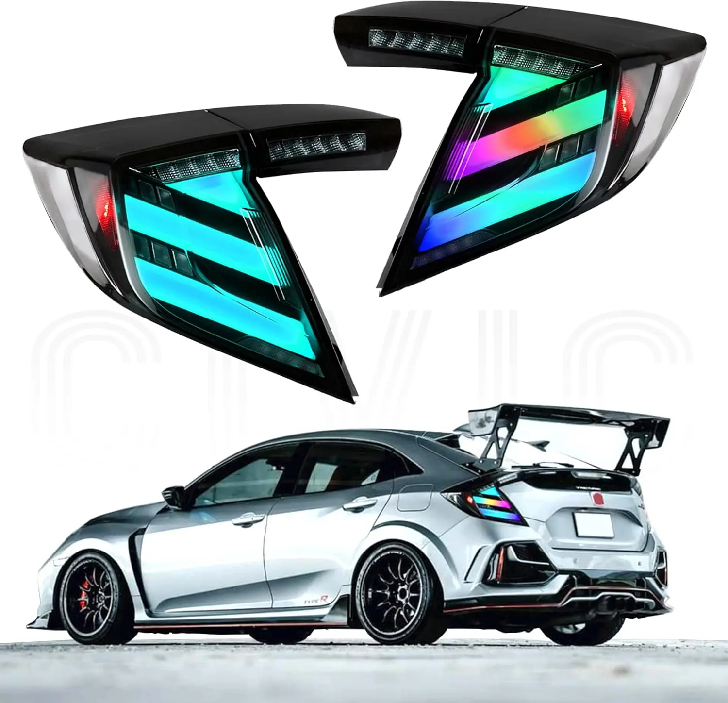 

1Set RGB Mods LED Tail light Assembly for Honda Civic Hatchback 2016-2021 Turn Signal Trunk Rear Brake Lamps