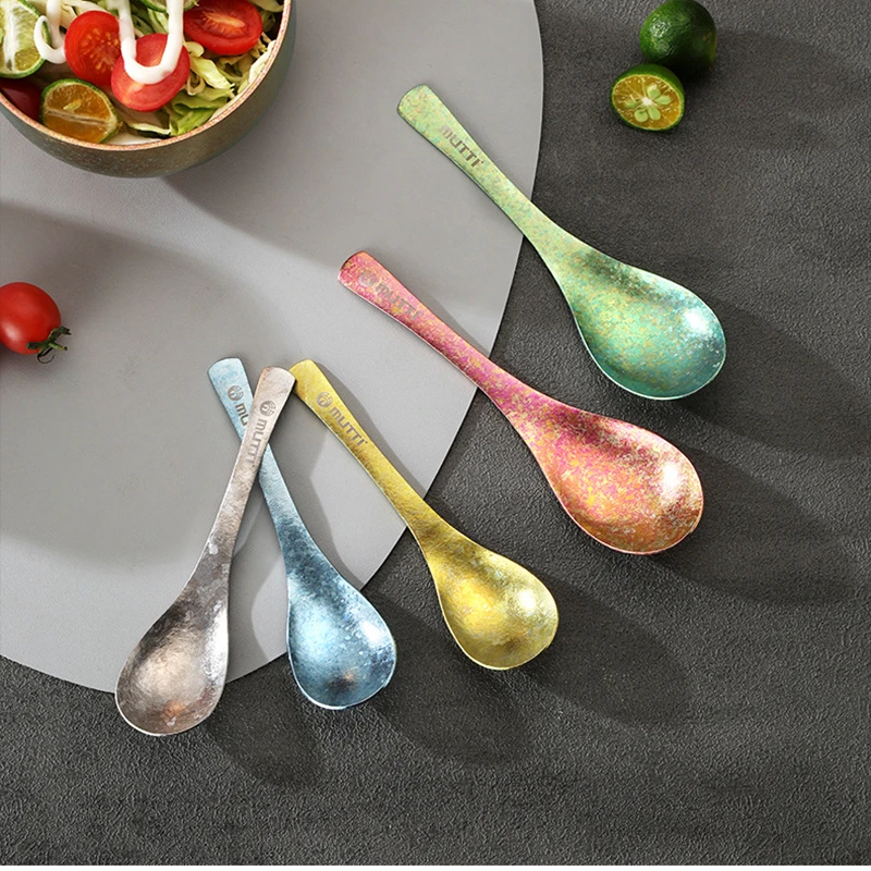 

Luxury Pure Titanium Soup Spoon Outdoor Camping Tableware Pretty Serving Spoons for Dessert Rice Kitchen DIY Cooking Tools