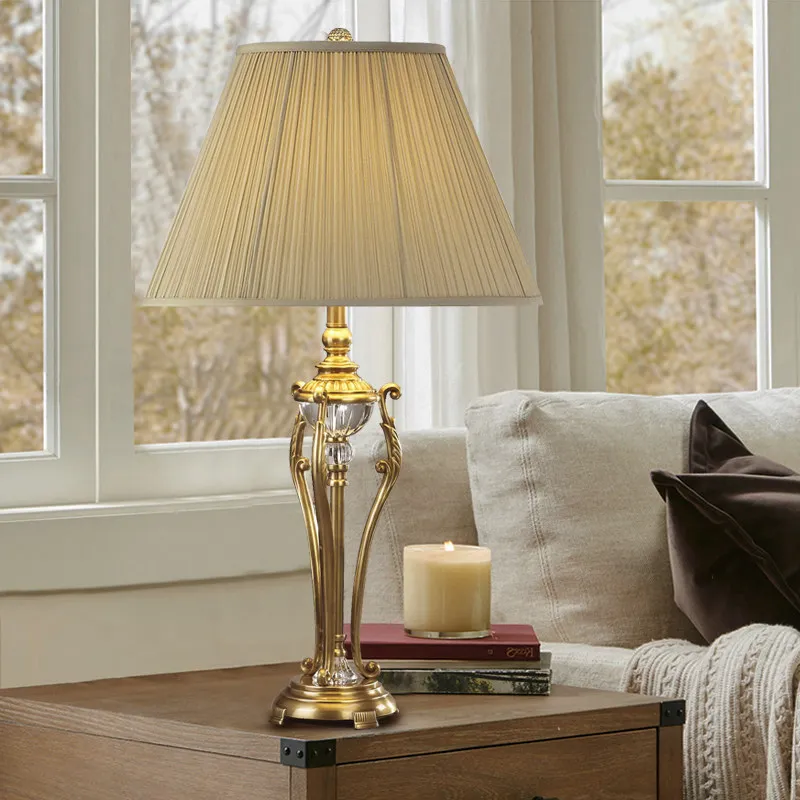 European Luxury Retro Copper Crystal Table Lamps Living Room Bedroom Study Hotel Restaurant Minimalist Neoclassical Floor Lights