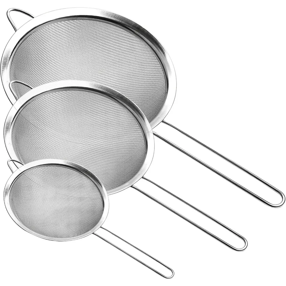 

Fine Mesh Strainer, Stainless Steel Fine Mesh Sieve, Set of 3 Small Strainers Fine Mesh for Kitchen, Silver Colander