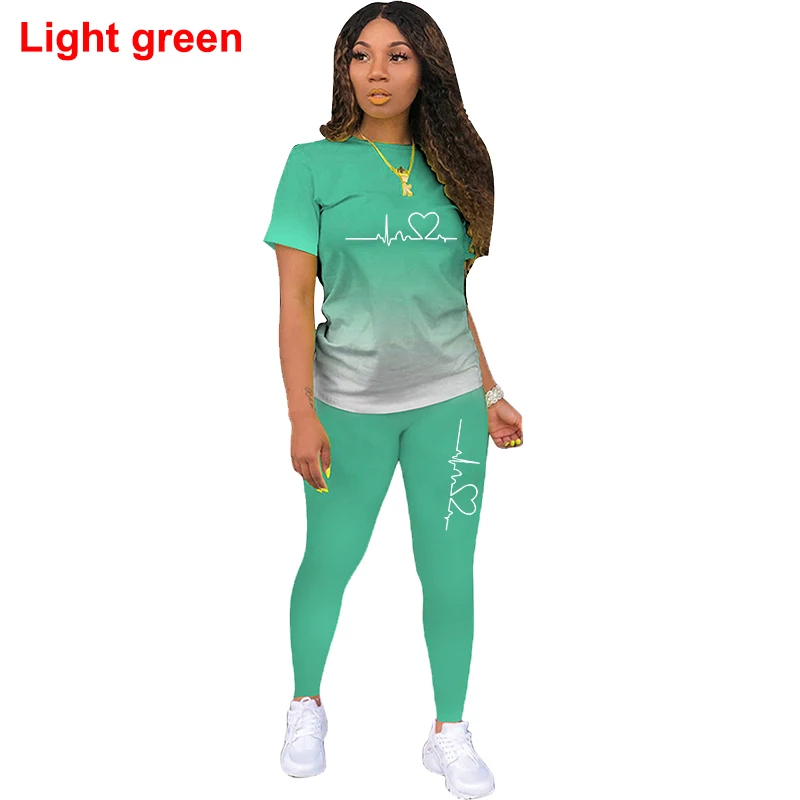 Summer Two Piece Set Women Tracksuits Sets ECG Printed T Shirt Pants Sports Suit For Women Clothing