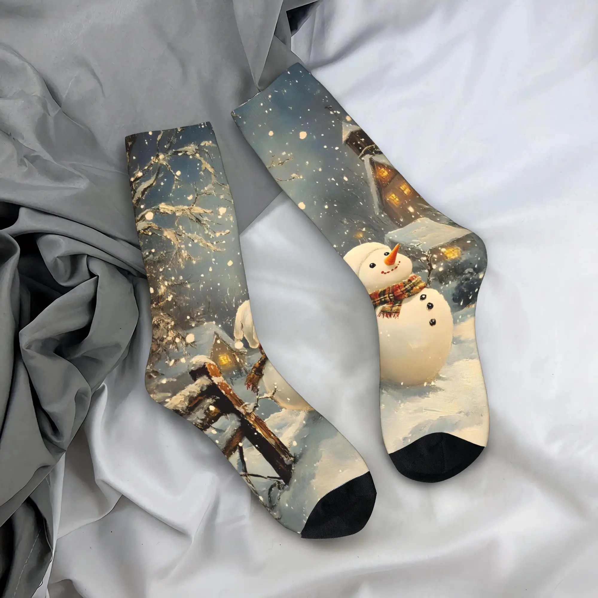 

Рождественские носки со снеговиком, мужские и женские модные носки из полиэстера, хип-хоп, весна, лето, осень, зима, средние носки-трубы, подарки