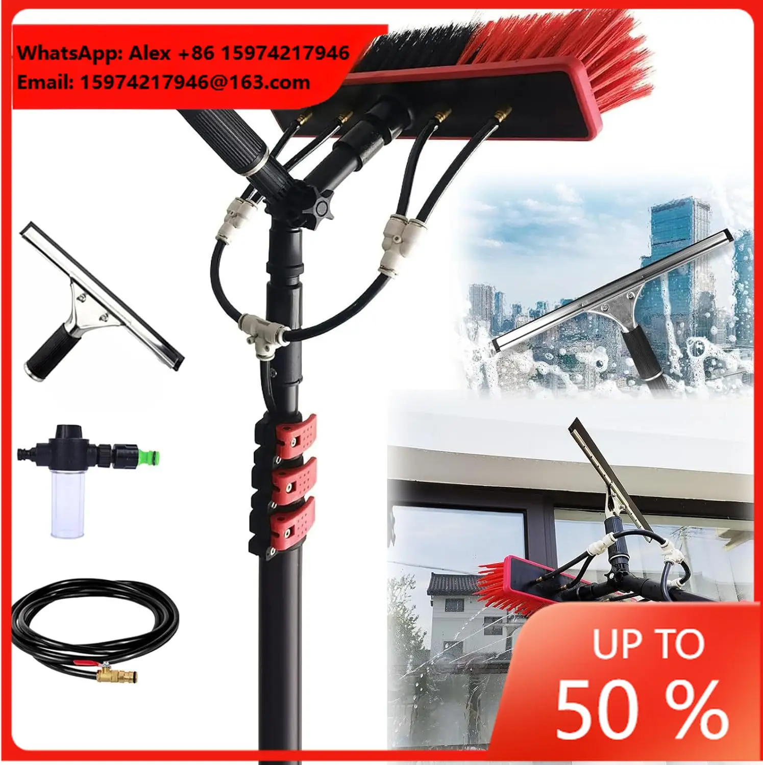 Factory Direct-sale High-altitude Carbon Fiber Telescopic Pole Photovoltaic Panel Cleaning Brush Solar Cleaning Equipment