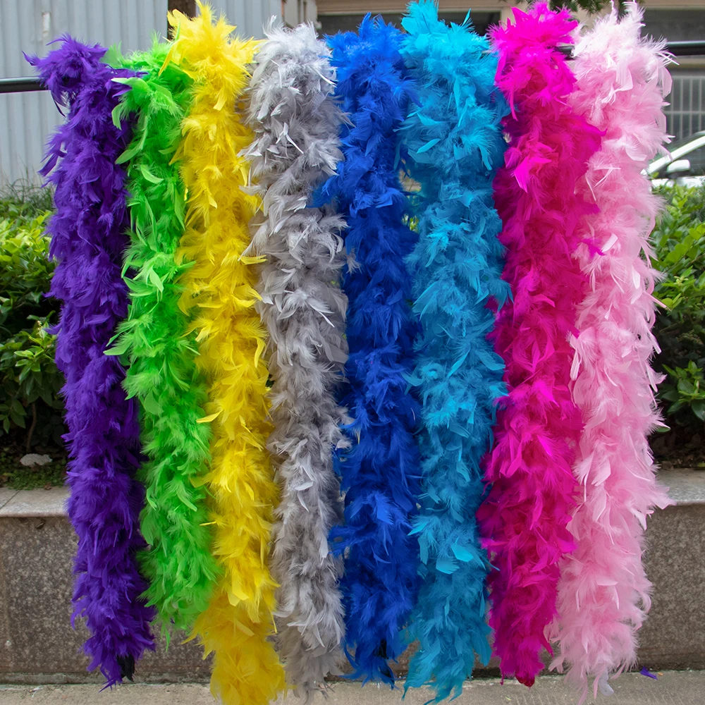 Boa de Plumas de Pavo Teñidas de 40g, 60g, 90g, 2 Metros, Plumas de Marabú para Boda, Carnaval, Fiesta, Cosplay, Disfraz DIY, Decoración de Tocados