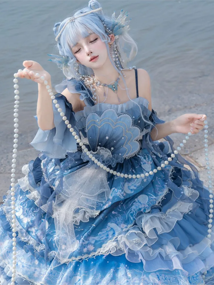 Blue gradient elegant halter design dress