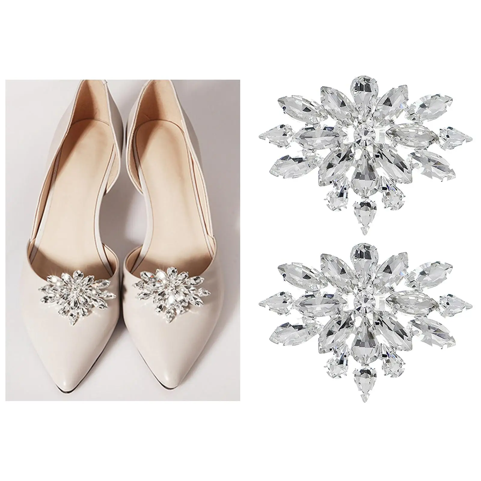 2 Pieces Rhinestone Wedding Shoe Clips, Elegant Handmade DIY Removal Jewelry Fashion for Bridal Party Dress Hat Accessories