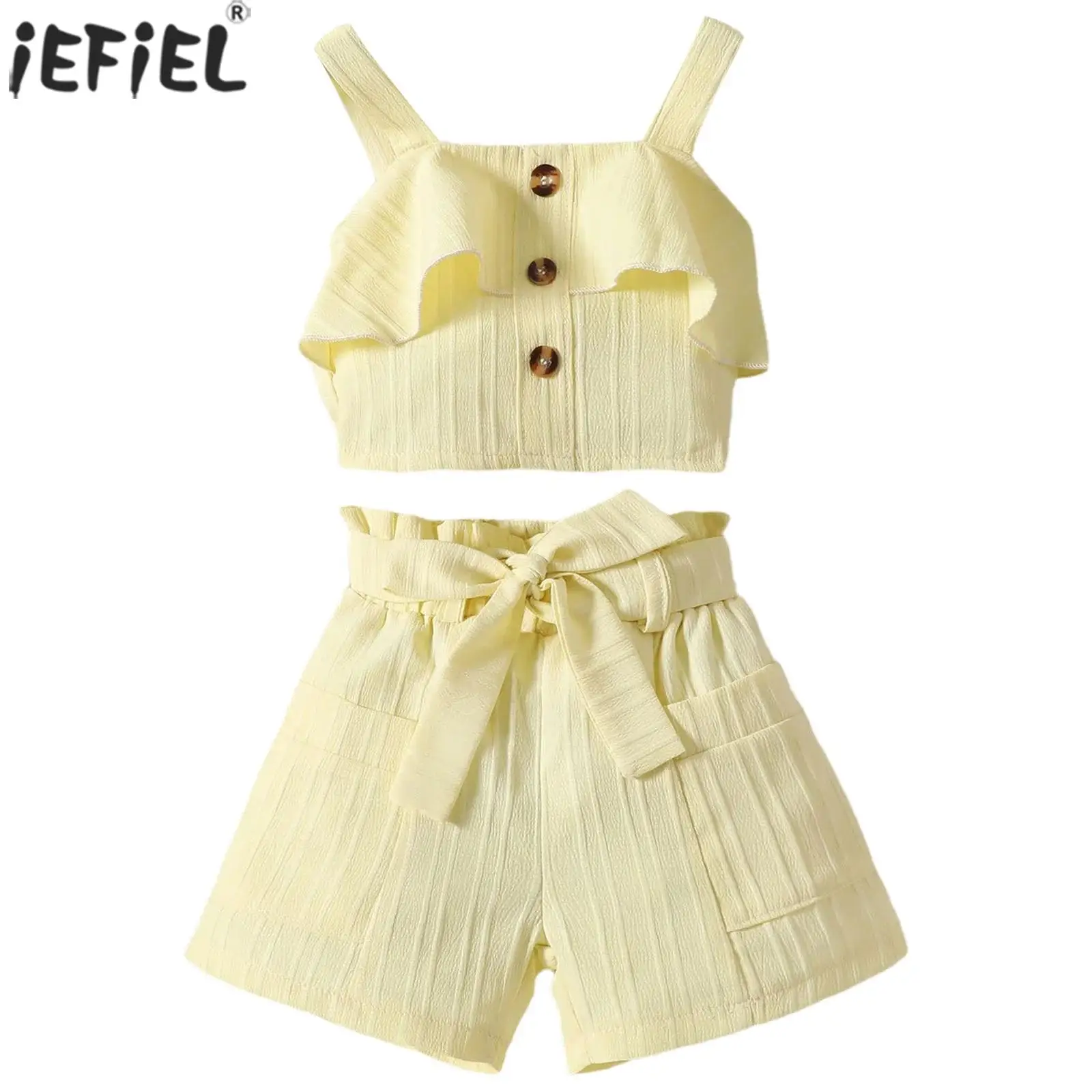 

Infant Baby Girls Summer Party Clothes Wide Straps Ruffle Cami Top with Shorts Waistband Toddler Casual Holiday Travel Outfits