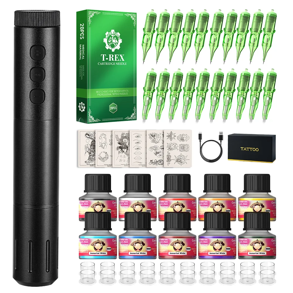 

Tattoo Kit T-Rex Wireless Tattoo Machine Pen Full Kit 3.5mm Stroke Permanent Makeup Tattoo Machine Pen Complete Kit