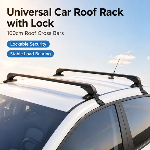 Bymaocar 100CM 2PCS Roof Rack Cross Bar Universal Car Top Carrier Cargo Bars Aluminum Lockable Luggage Rack Anti-Theft Easy Install for SUV Sedan Van Car Loading