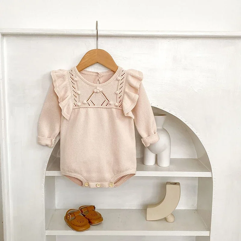 

0-24M Spring Clothes Infant Jumpsuits Autumn Baby Knitted Romper Baby Girl Romper Long Sleeve Newborn Romper Lace Long Sleeves