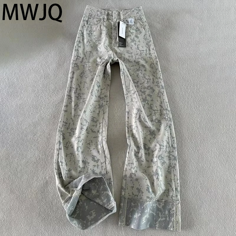 

MWJQ American Vintage Black Jeans Men's Tie Dye Design Printed Fahion Cleanfit SlimmingMale Wornout Straight Pants New 010164