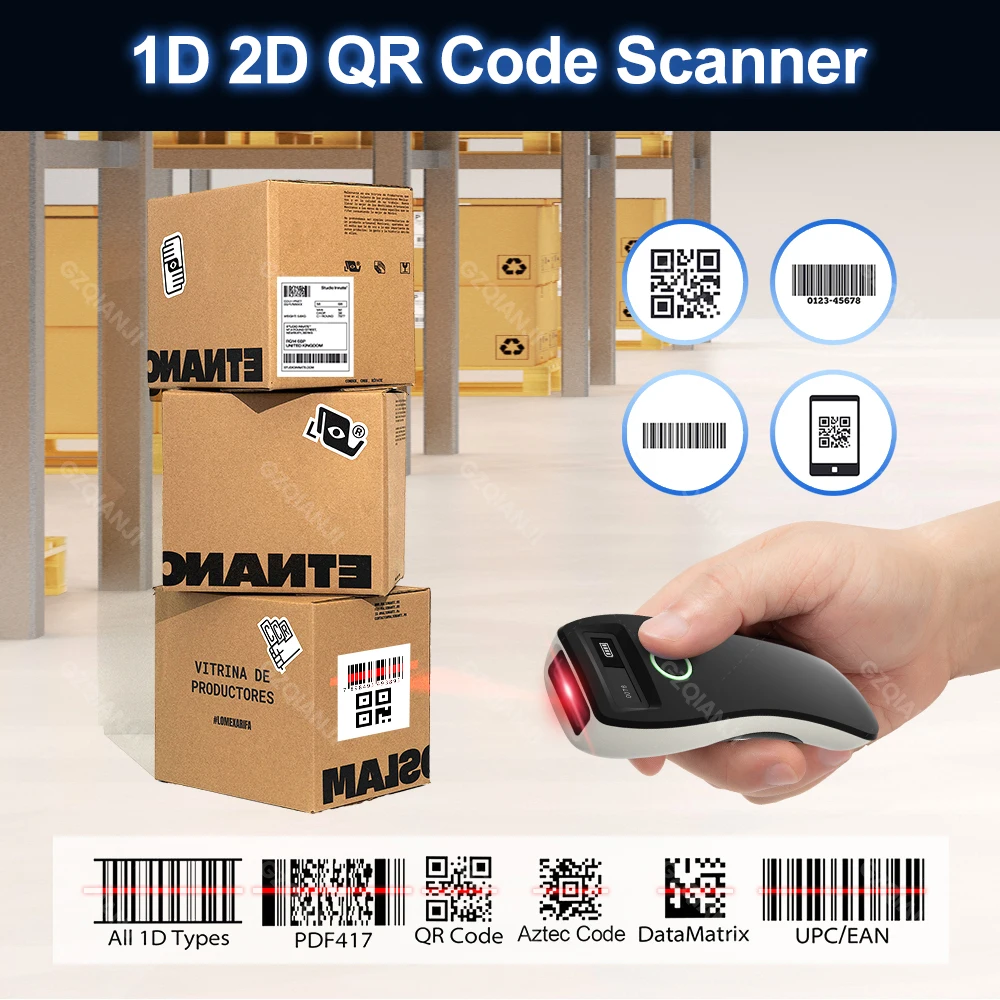 1D/2D Barcode Reader USB Wired/Wireless 2.4G Bluetooth Mini Portable Bar Code QR Code Scanner CMOS Image High-speed Decoding