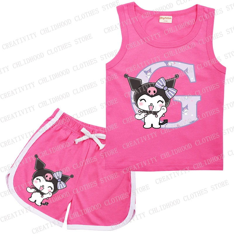 Fato desportivo sem mangas Kuromis infantil, A, B, C, D, 26 letras inglesas, colete, calções, desenhos animados, moda casual, meninas, conjuntos de meninos, novo