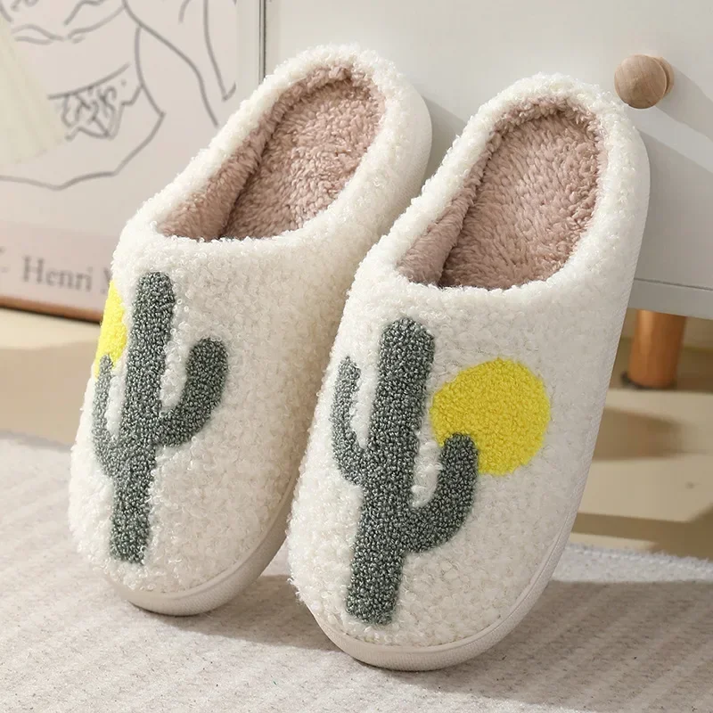 Warm Cotton Slippers Home Comfortable Lovers Cactus Winter Cotton Slippers for Men and Women Thick-soled