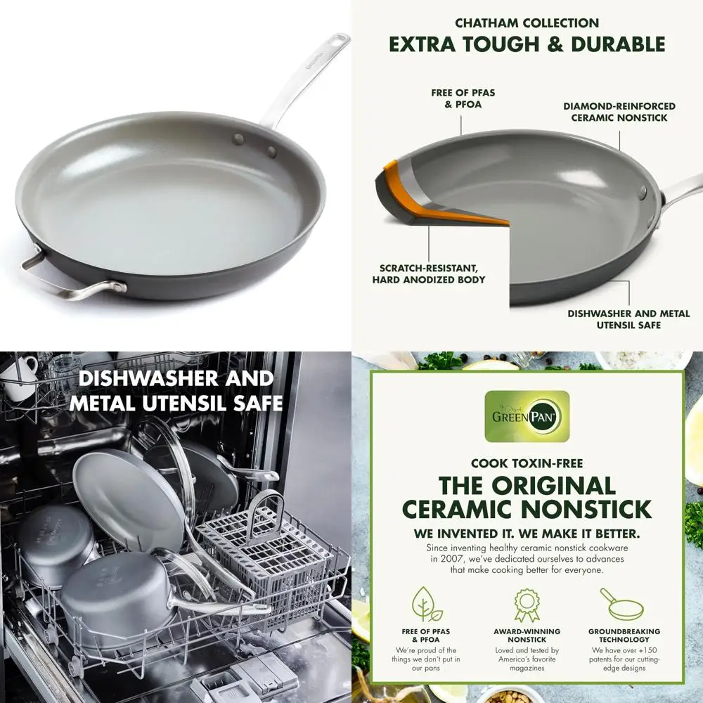 

GreenPan Chatham 13-Inch Hard Anodized Ceramic Nonstick Frying Pan with Helper Handle, PFAS-Free and Dishwasher Safe