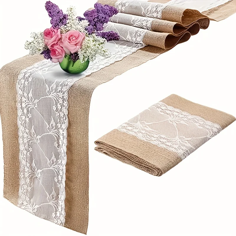 

Burlap Table Runner, 30x275cm Lace Table Runner Vintage Natural Hessian Burlap Table Runners for Wedding Christmas Party Ev