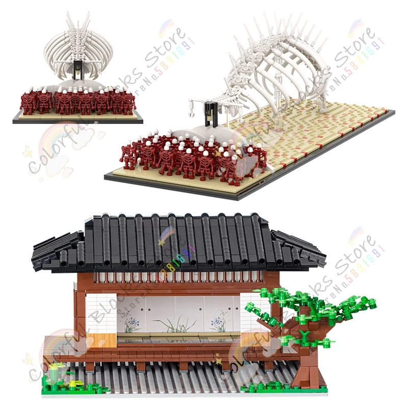 Creative Anime Scene MOC Building Blocks DIY Cartoon Attack On Titan Rumbling Demon Slayer Butterfly Mansion Model Assembly Toys