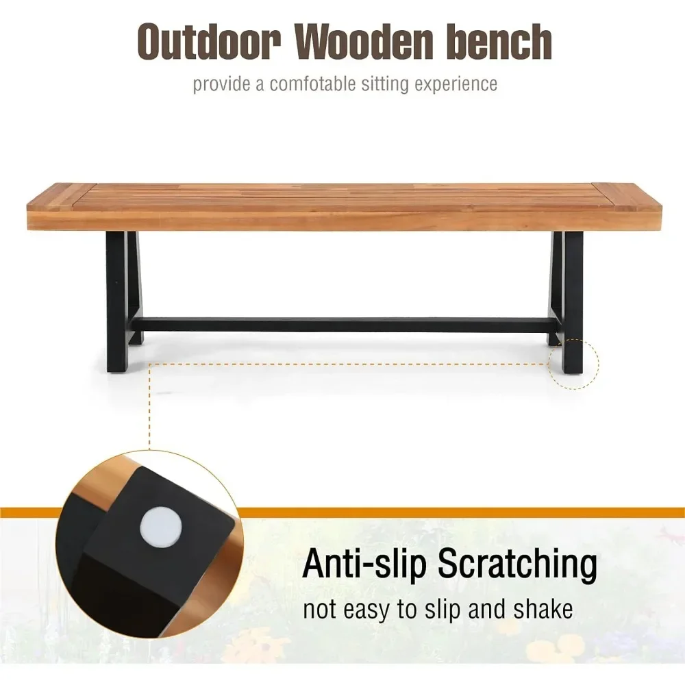 Outdoor Patio Bench  Long Rectangular Acacia Wood Dining Picnic Furniture Benches for Backyard, Garden, Porch Patio Benches