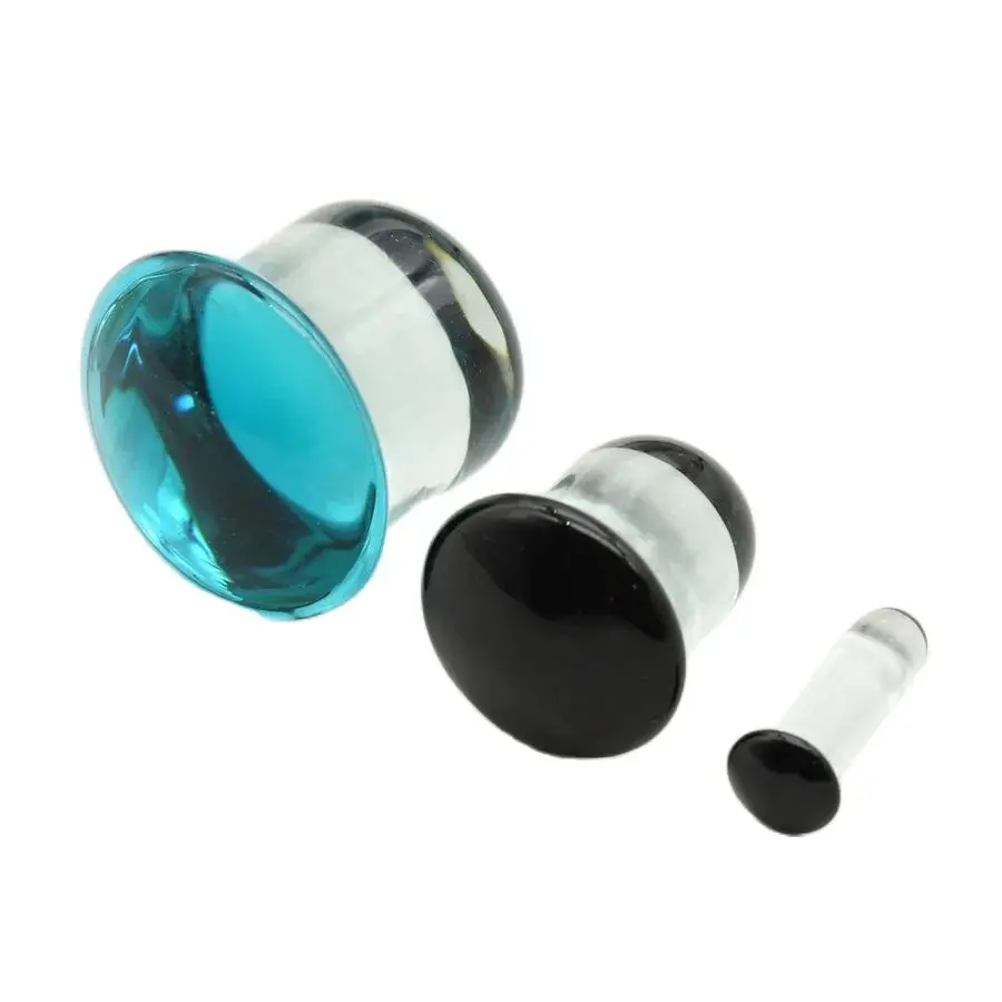 1Pair 1.6-16mm Top Quality Ear Plugs Tunnel Gauge Ear Stretching Piercing Expander light blue Glass Double Flare For Women