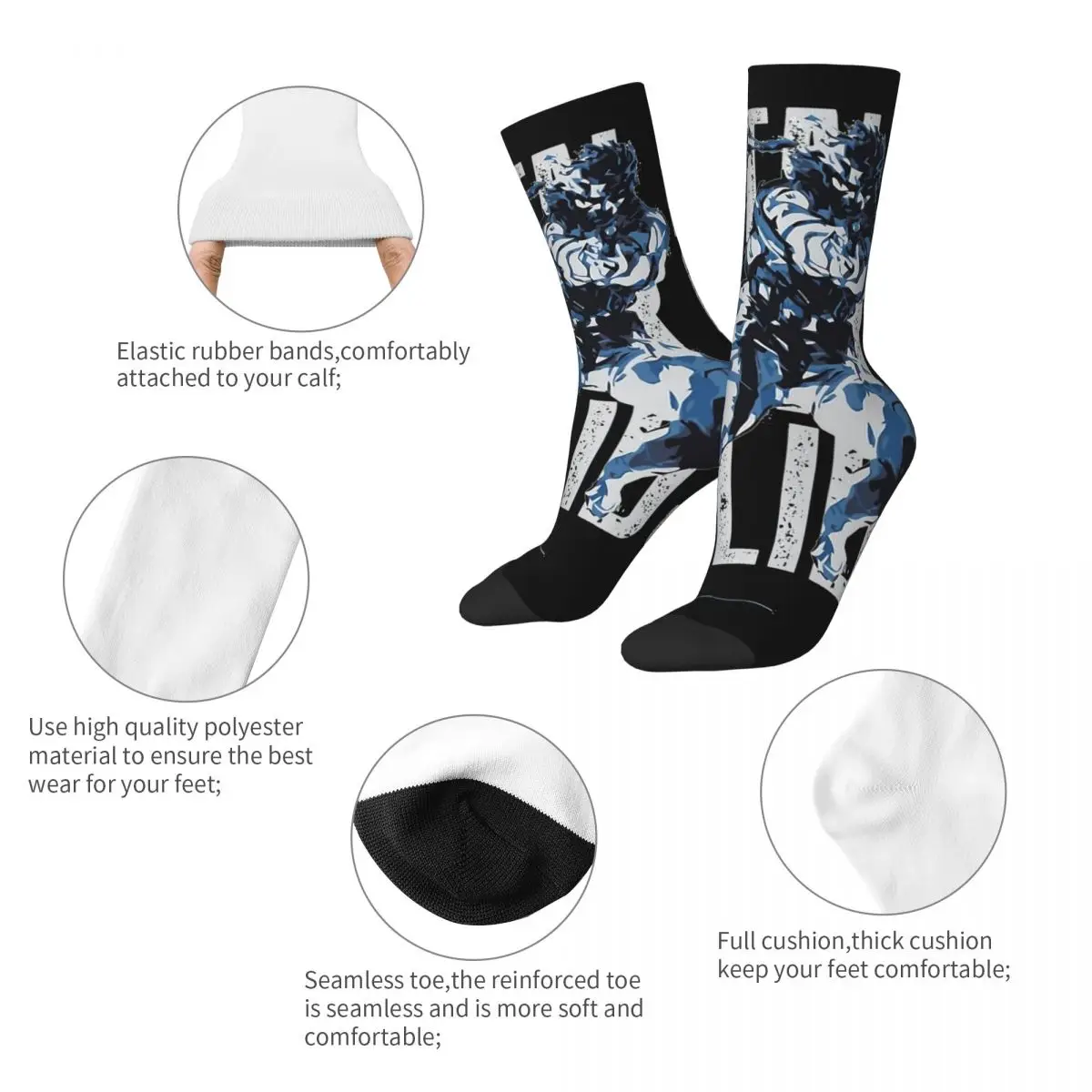 Colorful Metal Gear Solid Basketball Socks Solid Snake Polyester Crew Socks for Unisex Non-slip