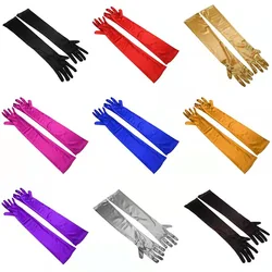 Women's Evening Party Formal Gloves Solid Color Satin Long Finger Mittens for Events Activities Red White Rose Color